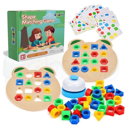 Image of Kidology Geometric Shape and Color Matching Puzzle Board Game with Bell for Kids 3+ Years | Sensory Educational, Fun and Learning Toy for Children | Ideal for Gifting, Multicolour