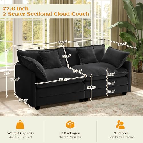 Image of 77.6 inch Modular Sectional Sofa,Loveseat Couch for Living Room, Modern Deep Seat Sofa 2 Seater Chenille Fabric Comfy Cloud Couches with Throw Pillows for Apartment,Small Spaces