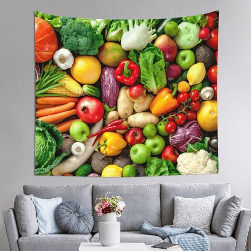 Tapisserie fruits et légumes frais pour illuminer un mur sombre et décorer une chambre