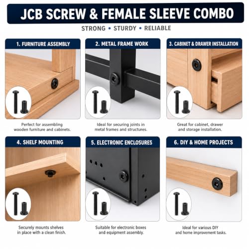 Image of By VP INDUSTRIES (Combo -20 Pcs) M8x70 mm Allen JCB Head Screw with Sleeve Nut & Allen Key | Black Zinc Male-Female Connector for Wood Work, Electrical Fittings, DIY Projects & Industrial Use