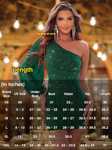 Image of ShawGobow Sparkly Outfits for Women,One Shoulder Ruched Bodycon Short Prom Dress,Sexy Dresses Cocktail Homecoming Nye
