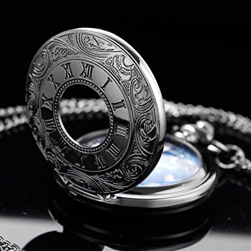 Image of Tiong Roman Numerals Scale Quartz Pocket Watches with Chain Christmas Graduation Birthday Gifts Fathers Day