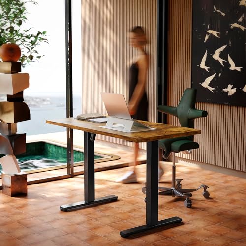 Image of HUANUO Electric Standing Desk,48 inch x 24 inch Height Adjustable Desk, 4 Memory Height Settings, Sit to Stand Up Desk for Home Office, with Headphone Hook, Cable Manager, Vintage Brown