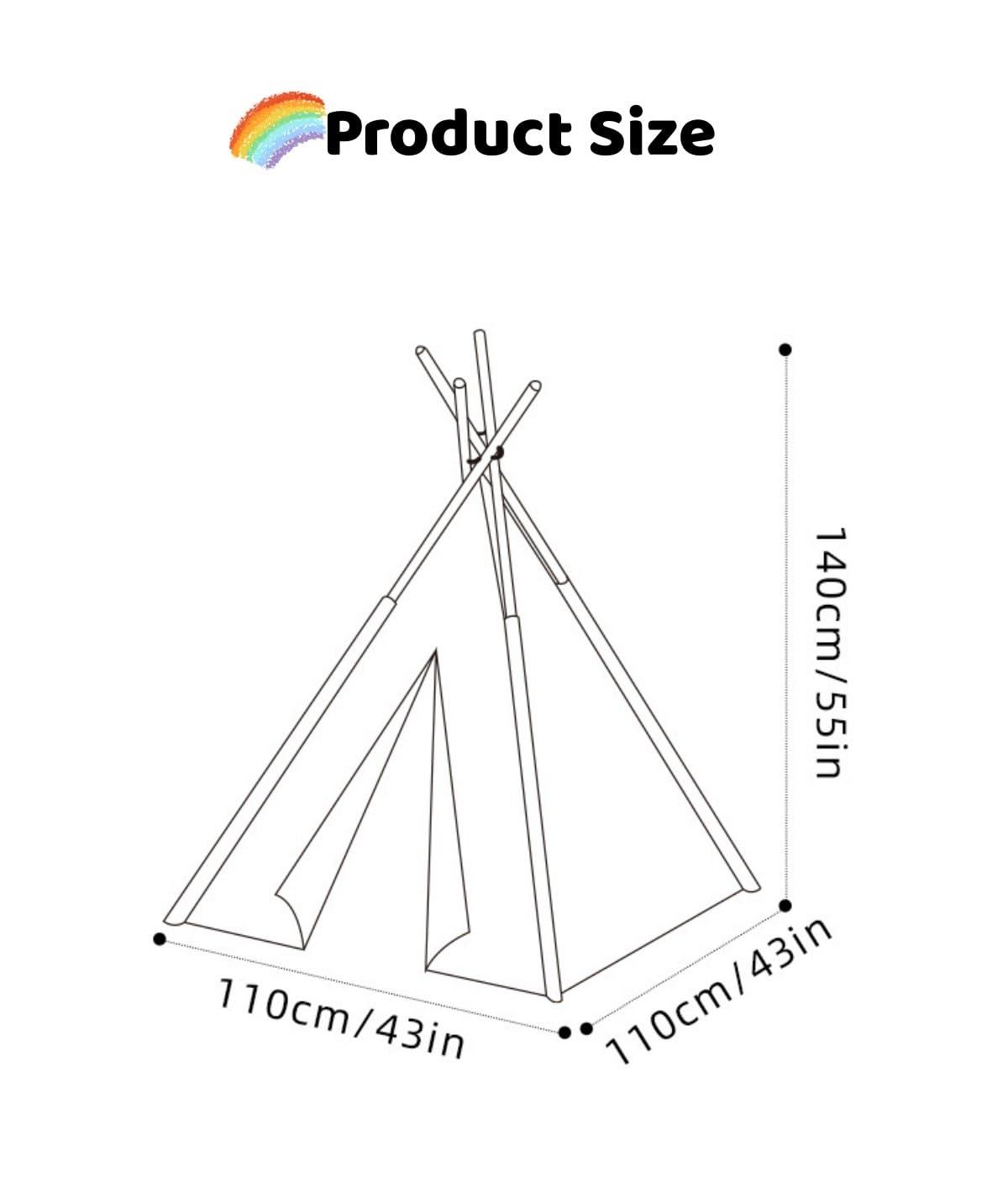 Benebomo Tipi prop Tent, Grey and White Stripes, Teepee Play Tent,India wigwam tent garden Outdoor,Indoor Playhouse,43 * 43 * 55in - Image 3