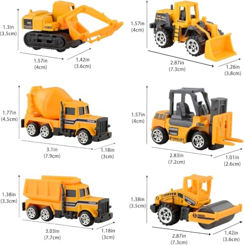 Image of Mini Construction Vehicle Toy Set for Kids - 6 PCS Free Wheel Engineering Trucks with Excavator, Bulldozer, Forklift, Dumper, Road Roller & Cement Mixer, Educational Toys