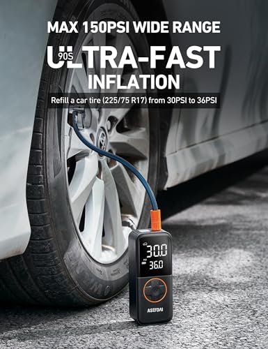 image for AstroAI L4 Tire Inflator Portable Air Compressor, 150PSI Portable Air 