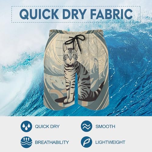 Gray Tabby Cat Mens Swim Trunks Quick Dry Swim Shorts with Mesh Lining Funny Board Shorts Bathing Suits 7