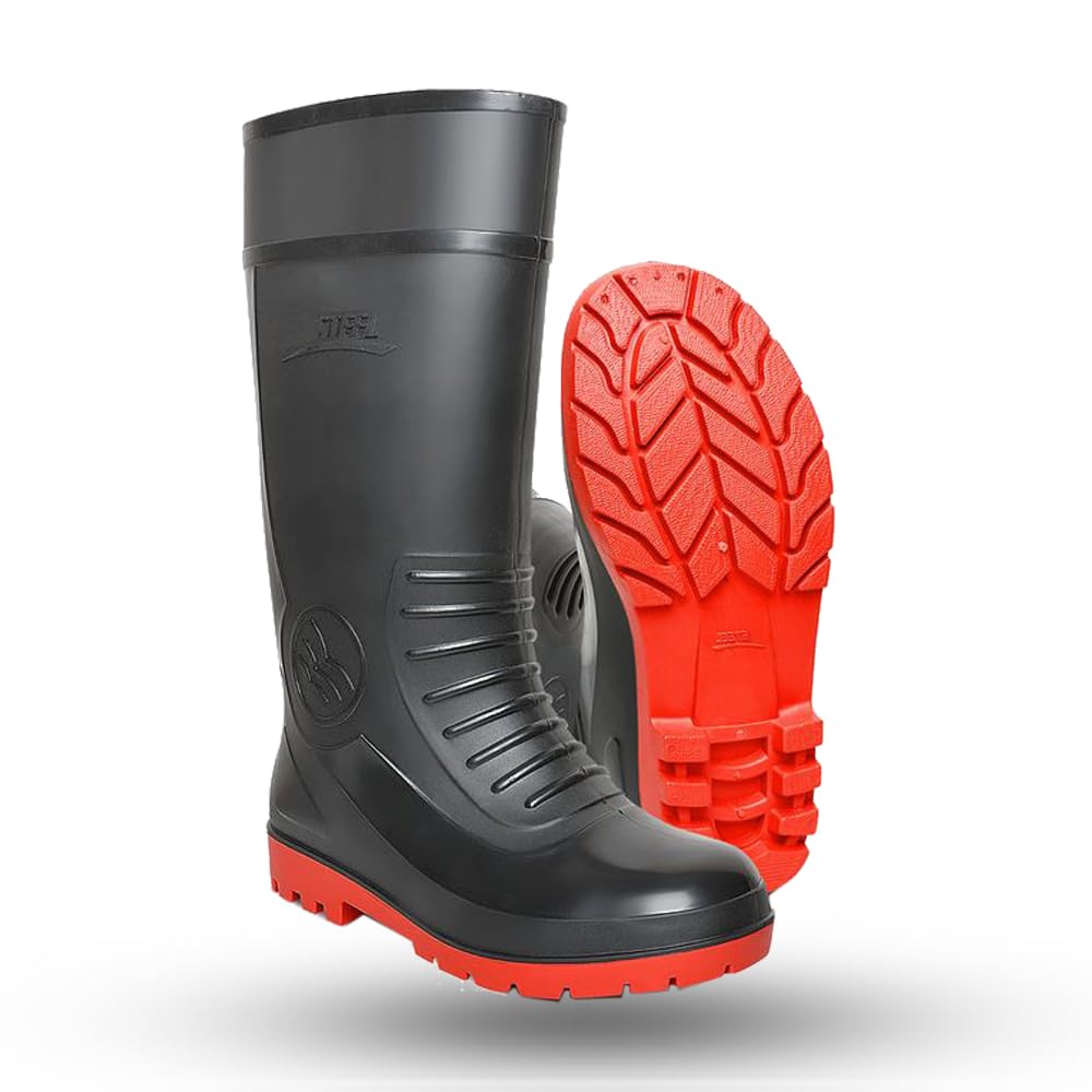 ELECANT Industrial Safety Gumboots - 12-inch Waterproof Slip Resistant Boot with Non-Metallic Toe Cap for Oil, Gas and Construction (RED, UK Footwear Size System, Adult, Men, Numeric, Medium, 6) (B0D29PK9TX) Amazon Price History, Amazon Price Tracker