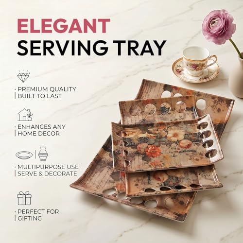 Image of U.P.C Tray Set for Serving /Serving Tray Set of 3 / Premium Printed Tray for Serving /Multi-Use Nashta Plate (Small, Medium & Large)