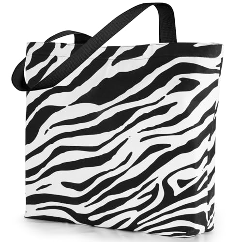 Lavinda Large Canvas Tote Bag for Women, Fashion Zebra Print Shoulder Bag with Inner Pocket for Work Travel Daily and Shopping Grocery, Birthday Gifts for Mom Wife Daughter Friend
