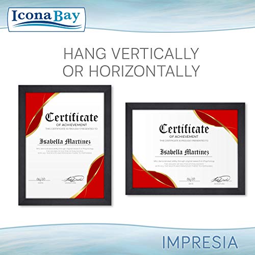 Icona Bay 8.5x11 Certificate Frame Set (Black, 6 Pack), Simple Modern 8.5 x 11 Document Frames, Table Top Kickstand and Wall Hanging Hooks Included, Impresia Collection
