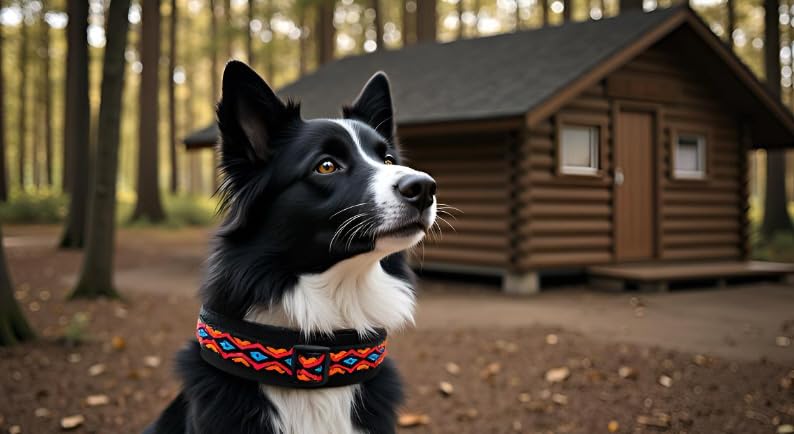 BUDDYPACK-Hundehalsband Extra-Breit & Weich mit Neopren-Polster für Kleine und Große Hunde (Schwarz-Bunt, L)