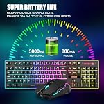 RedThunder K10 Ensemble Clavier et Souris de Jeu Sans Fil, Rétroéclairage RGB Batterie Rechargeable 3800mAh, Clavier Anti-ghosting + Souris 7D 3200DPI pour Joueur PC (Noir)