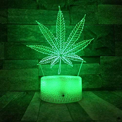 Lámpara de mesa LED 3D de hoja de marihuana de marihuana, con luz nocturna, ilusión visual óptica, decoración del hogar, regalos de iluminación para niños Cover