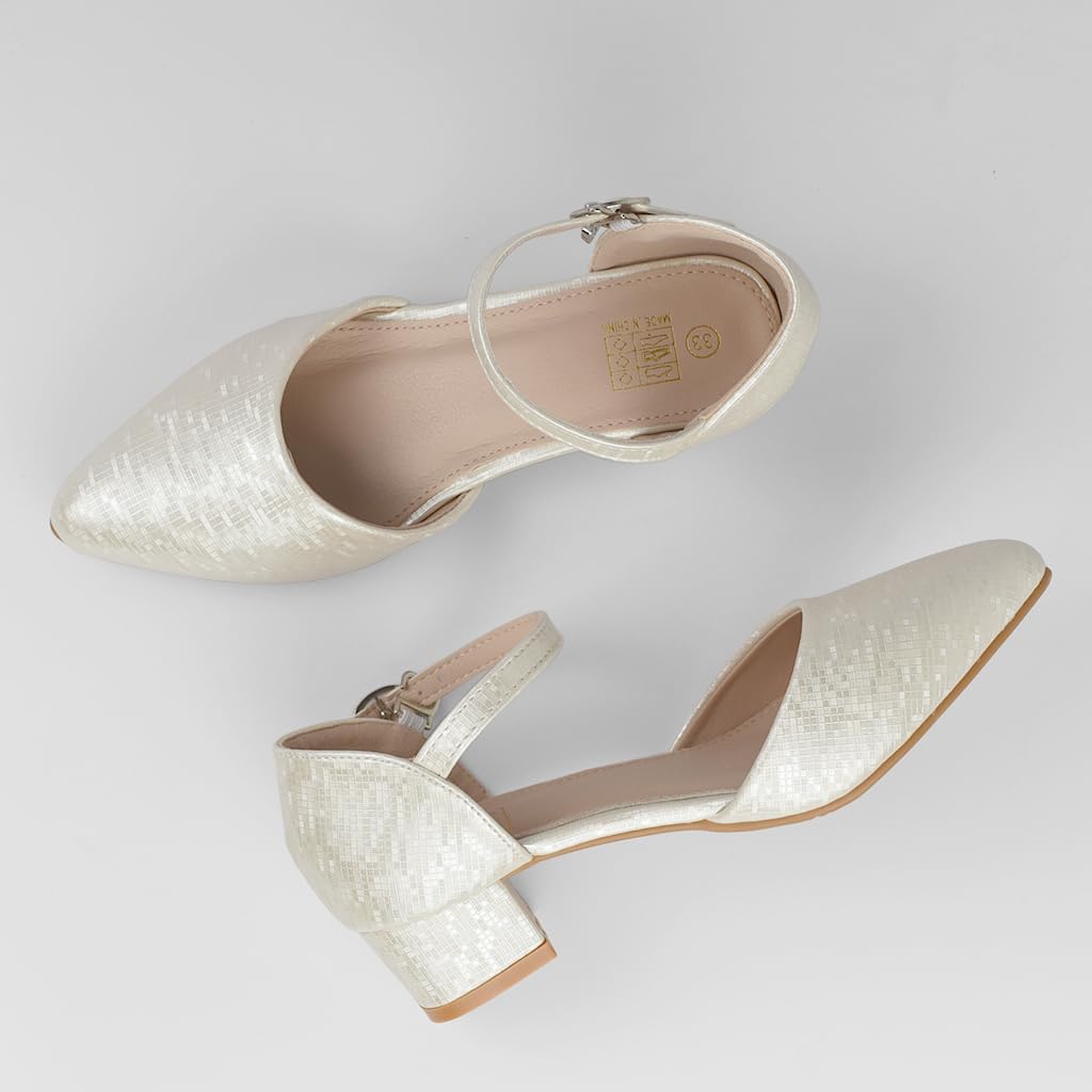Zapatos con Tacón Niña Princesa Zapatos de Salón Punta Cerrada con Correa al Tobillo y Colgante Strass, Ideal para Boda, Comunión, Ceremonia