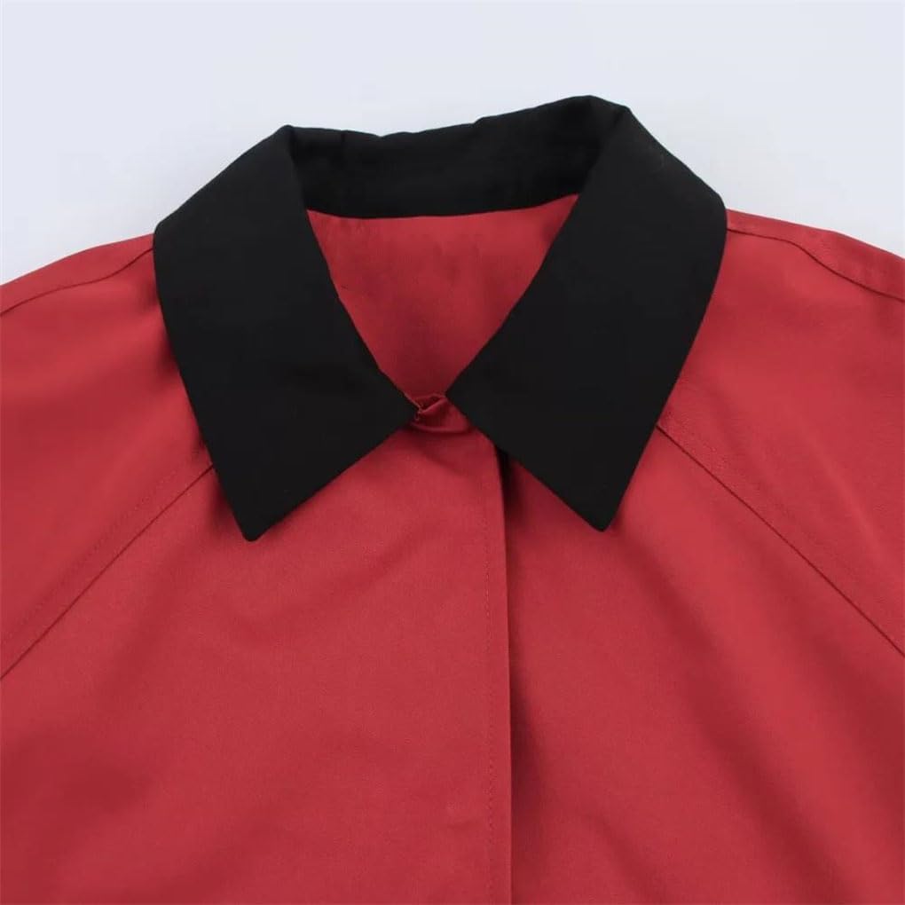 Women's Long-Sleeved Button-Down Loose-Fitting Stand-Up Collar Pocket Jackest