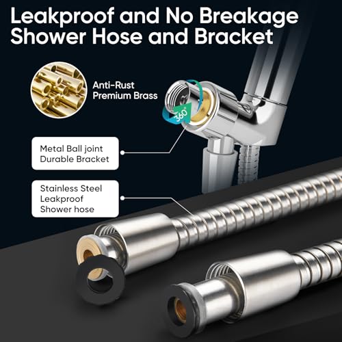 Image of Cobbe 9-Function Shower Head with Built-in Power Spray, 1.8 GPM Water Saving ON /OFF Toggle Switch, High Pressure Handheld Showerhead with 1-Click Pause Button, Brass Bracket & 6ft Hose, Brushed Nickel