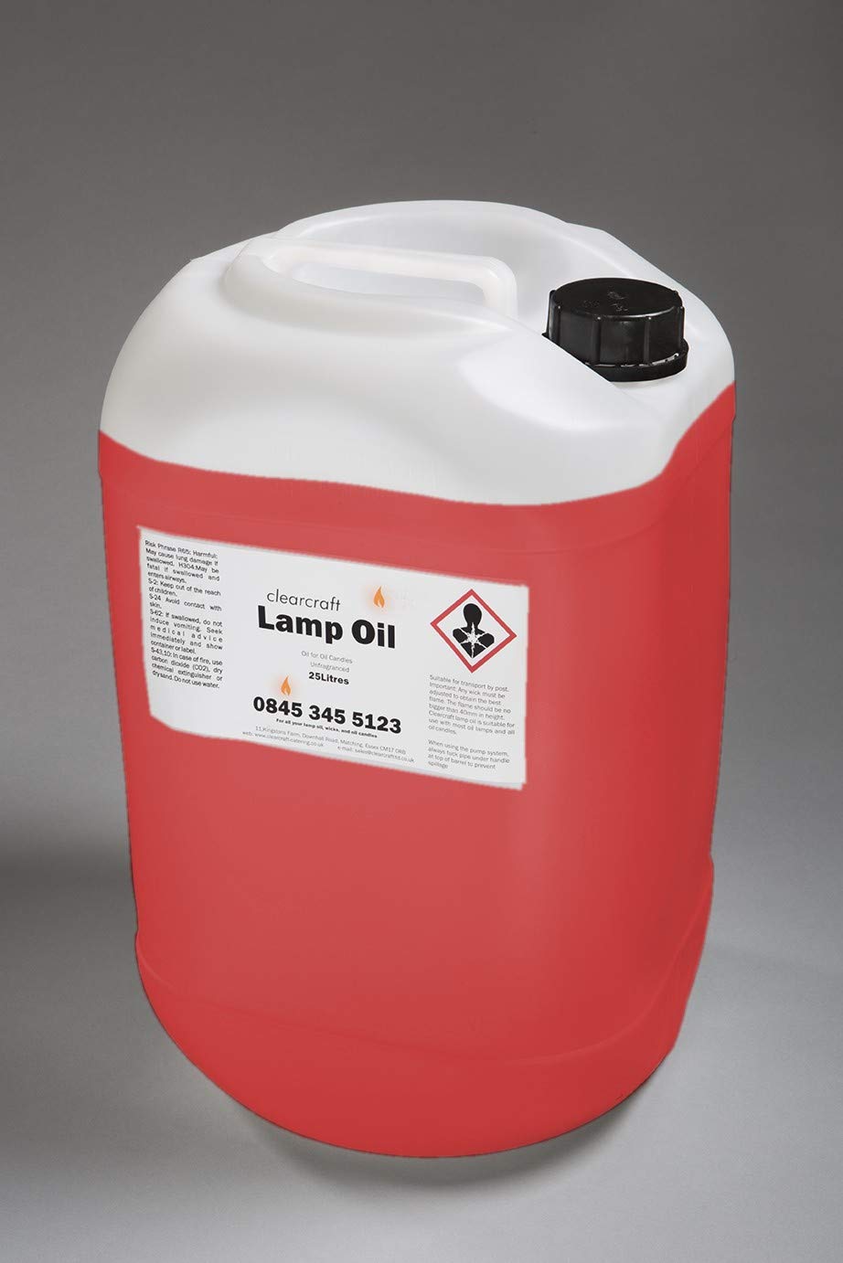 25 LITRE DRUM OF CLEARCRAFT ODOURLESS LAMP OIL WITH FREE PUMP AND FILLER BOTTLE (Red)