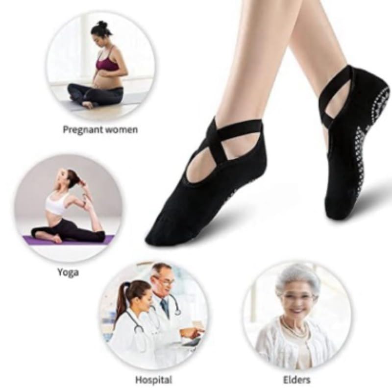 PRYAMOKSH WORLD Non-Slip Yoga Socks for Women with Grip, Cross Strap Design, Anti-Slip Sole for Pilates, Gym, Dance, Fitness 2