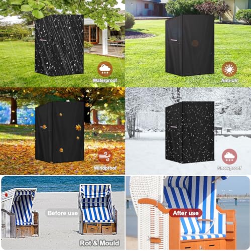 LAMUNI Strandkorb Schutzhülle 100x90x155/140cm Strandkorb Abdeckung Wasserdicht Abdeckplane Strandkorb 420D Oxford Gewebe Strandkorbhülle Winterfest Abdeckhauben für Strandkörbe
