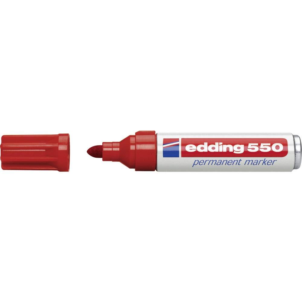 edding 550 Permanent Marker - Red - 1 Pen - Round Tip 3-4 mm - Waterproof, Quick-Drying, Smear-Proof Pens - for Cardboard, Plastic, Wood, Metal, Glass and Fabric
