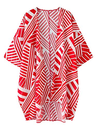 Imprimir Cardigan, Andoer Moda feminina verão listrado estampa cardigã manga curta fina casual boêmi