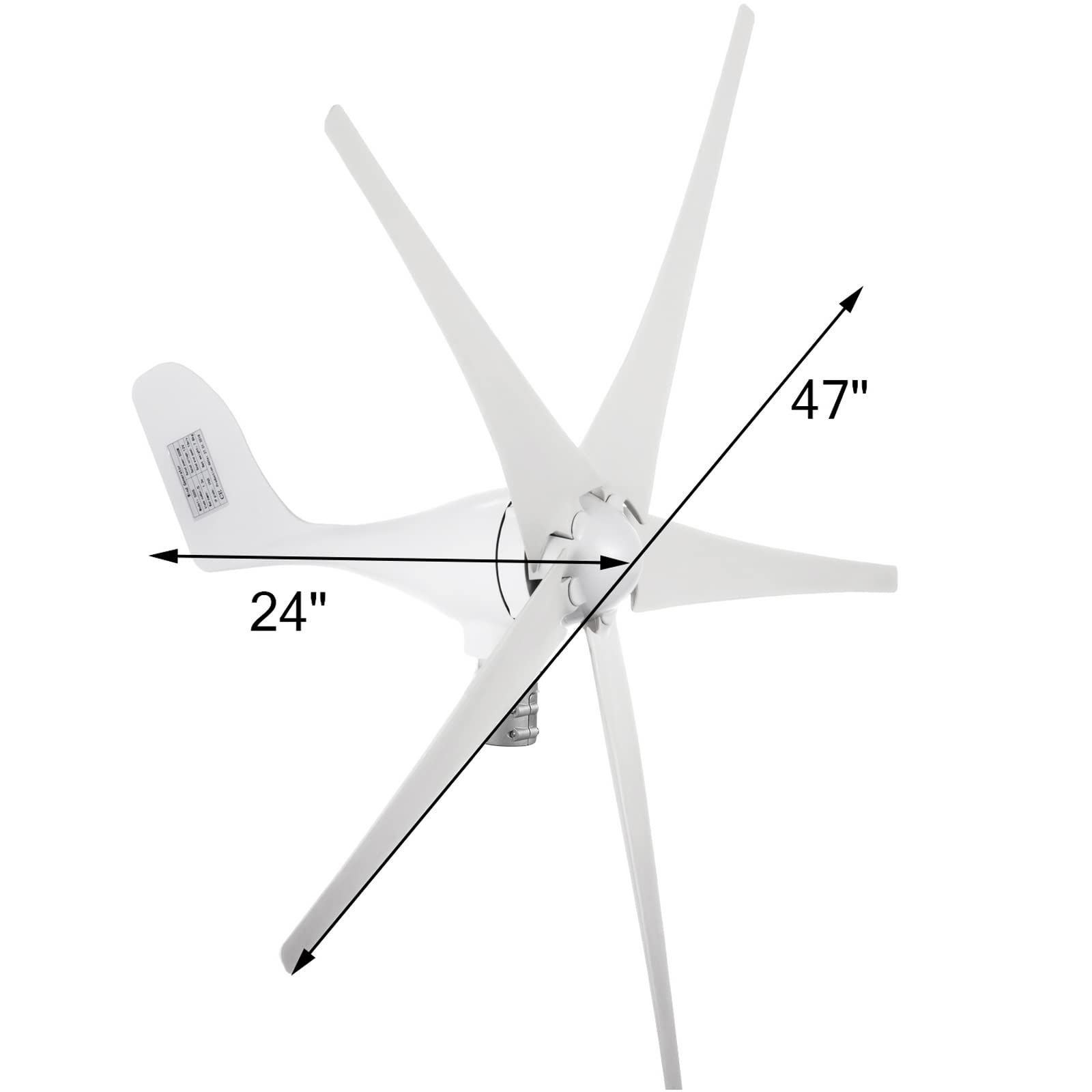 VEVOR Generador de Turbina de Viento, 500 W 12 V Turbina de Viento Ajustable con 5 Palas Velocidad Nominal del Viento de 13 m/s Aerogenerador con Generador de AC PMG Trifásico para Carreteras y Barcos