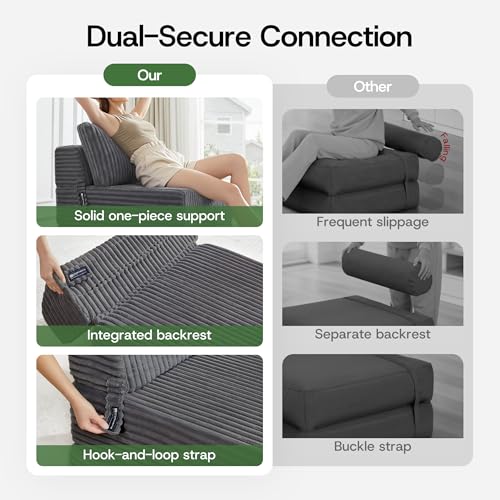 Image of Convertible 4-in-1 Folding Sofa Bed Boneless Sleeper Chair Couch Foldable Chaise Lounger & Mattress Pocket Coils+Foam Medium Support, Portable No Assembly for Living Room /Bedroom, Twin XL