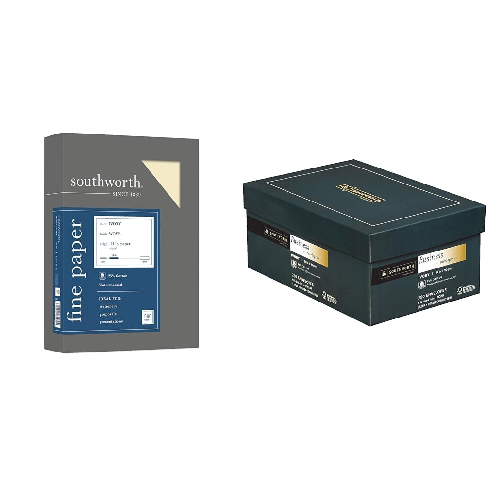 Southworth 25% Cotton Business Paper 500 Sheets and 250#10 Envelopes