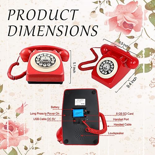 Image of Audio Guest Book Wedding Phone, Record Customized Audio Message with Guest Book Retro Phone Audio GuestBook for Wedding Birthday Party Confession Audio Message Voicemail (Pink - Key)