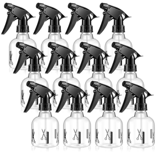 PAMINGONO Botellas Pulverizadoras para Peluquería 250 Ml 12 Unidades Transparentes Frascos Pulverizadores de Plástico PP y PET para Cabello Uso Profesional y Riego de