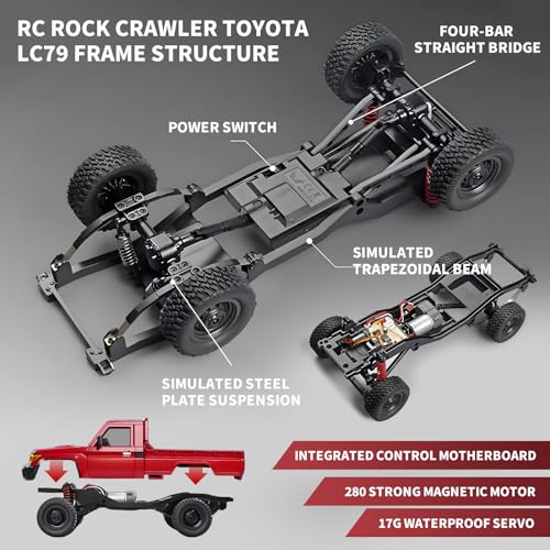 Image of RZAPE RC Rock Crawler 1 /12 RC Crawler Toyota LC79 Off Road RC Truck 4x4 with 2.4GHz Remote Control 280 Brushed Motor All Terrain Rremote Control Truck RTR Proportional Throttle Steering MN-82（Red）