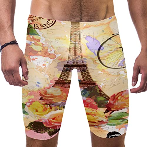 Jammers de natación vintage Torre Eiffel rosa mariposa para hombre