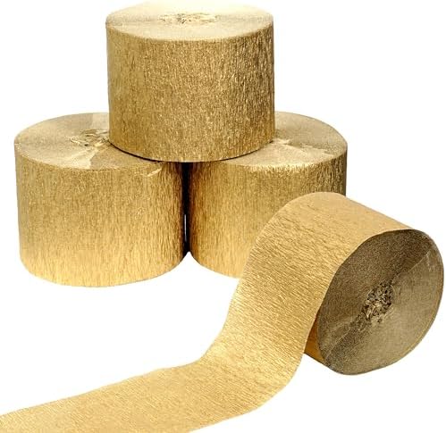 Gold Streamers 4 Rolls, 328 Ft Gold Crepe Paper, Streamer Party D...
