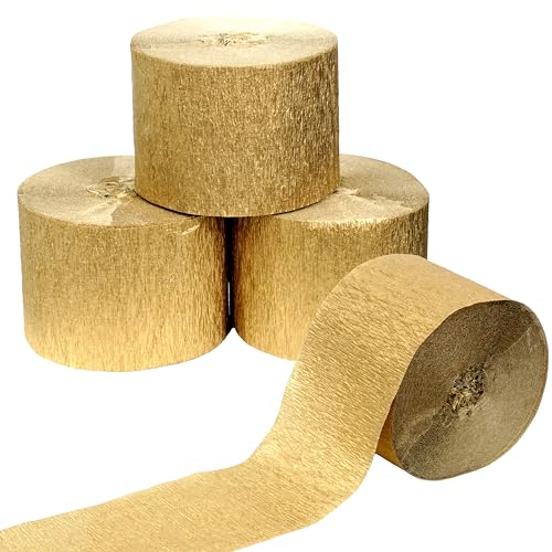Gold Streamers 4 Rolls 328 Ft Gold Crepe Paper Streamer Party Decorations for Birthday Wedding Showers (1.8 in x 82 ft/Roll)