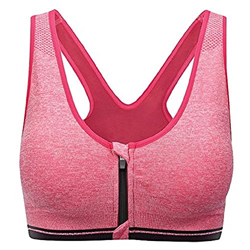 APIKA Cremallera Frontal Sujetador Deportivo Almohadillas Extraíbles Fitness Yoga Racer Atrás(M,Rosado)