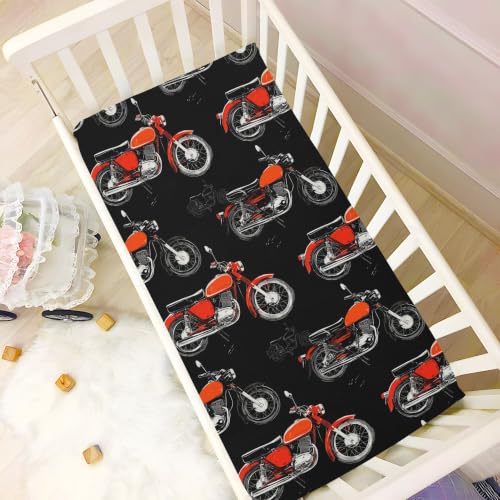 Image of Motorcycle Motorbike Black Crib Sheets Soft Breathable Fitted Baby Crib Sheets Mattress Cover for Girls Boys, 52 inch x 28 inch x 9 inch