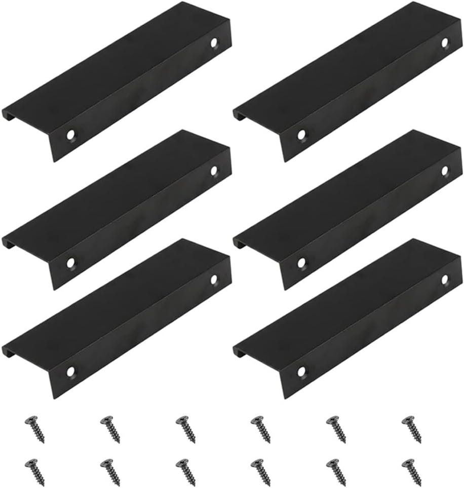 6 Tiradores Ocultos Aluminio Negro 12 cm para Muebles
