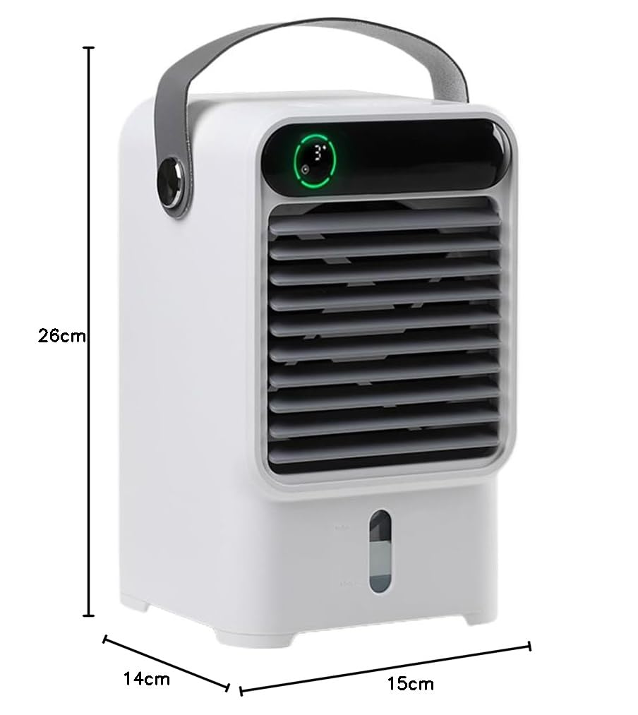 Sxhlseller Wentylator Chłodzący z Obiegiem Wody, 3-biegowy Wentylator Klimatyzatora Wentylator Chłodzący Wyświetlacz Cyfrowy Wentylator Chłodnicy do Sypialni Biuro w Domu do Nauki (white)