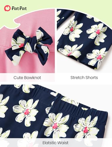 Image of PATPAT Girls Summer 2 Piece Outfits 4-12Y Butterfly Bow Sleeveless Tunic Tops and Floral Print Shorts Cute Clothes