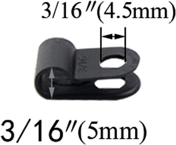 TOVOT 200PCS 3/16" R-type Clip Cable Clamps Black Nylon Screw Wire Clips Fasteners Tubing Clips for Wire Management