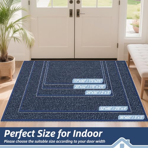 Image of BEQHAUSE Dirt Trapper Door Mat 17 inch x 30 inch, Non-Slip Doormats, Blue | (Rolled-Up NO Creases) Washable Entryway Rugs,Dirt Resist and Absorbent Welcome Mat,Low Profile Floor Mat for Front Back Door