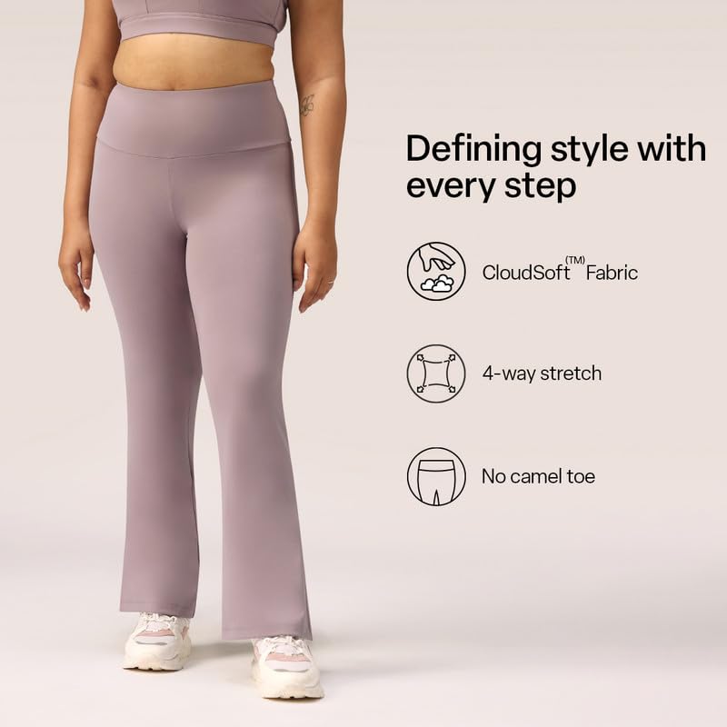 Image of BlissClub Women's Comfort Fit Mid Rise Ultimate Slit Flare Pants - Lite Tall |Above 5'5 | Stylish Slits | Stretchy | Comfortable | Back Pocket