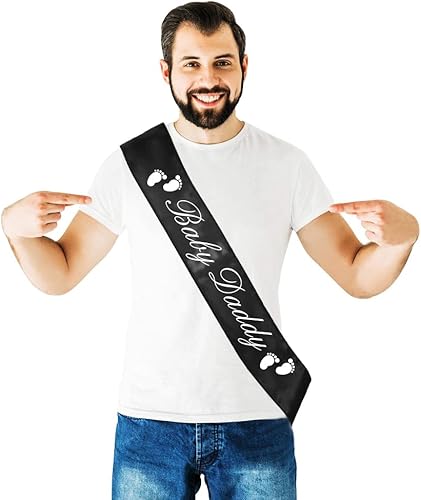 Miniatura 4 de Baby Daddy - Divertida banda de baby shower para papá (letras negras con letras blancas), decoraciones de fiesta de baby shower, suministros de