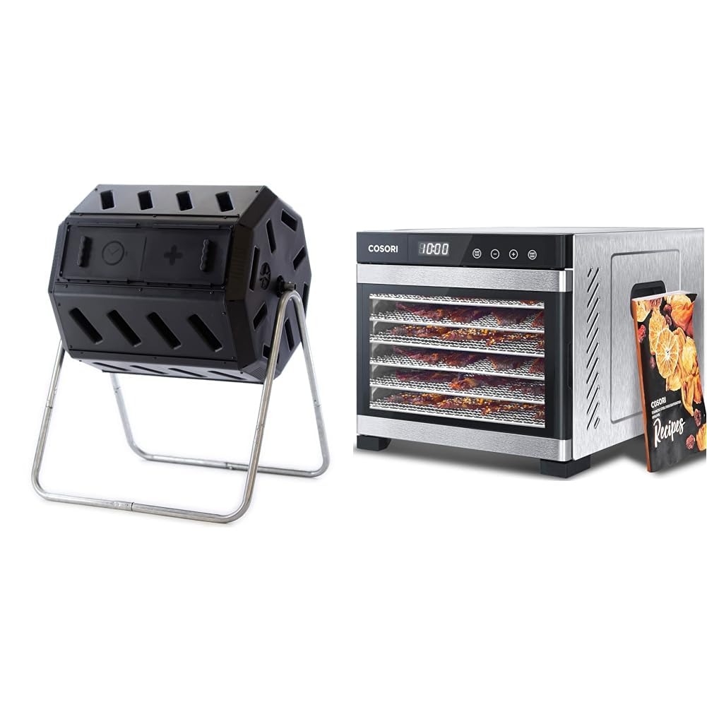 FCMP Outdoor IM4000 Dual Chamber Tumbling Composter Canadian-Made, 100% Recycled Resin & COSORI Food Dehydrator for Jerky, Large Drying Space with 6.48ft2, 600W Dehydrated Dryer