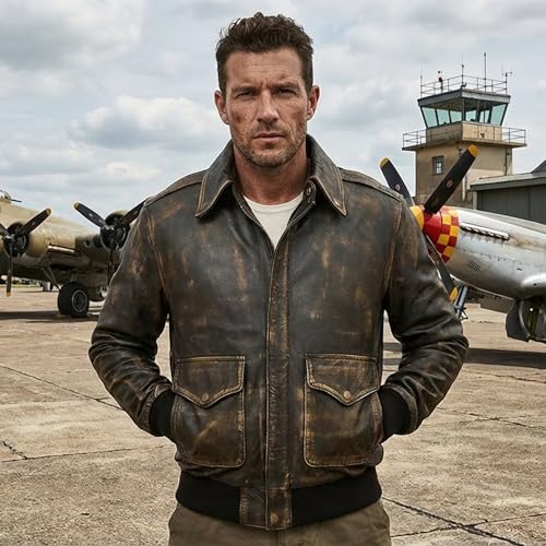 Image of Mens G-1 Fur Collar US Navy Flight Distressed Brown Aviator Genuine Leather Jacket