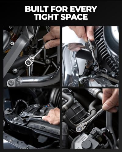 Image of toolant 3PCS Ratchet Wrenches Set, 90-Tooth Compact ratchet sets 1 /4 inch, 3 /8 inch, 1 /2 inch, 4 Swing, Black Titanium Finish with Reversible Quick Release for Men Mechanic Hand Tools