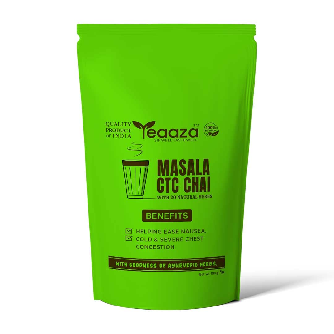 Teaaza's Masala CTC Chai with 20 Natural Herbs - A Blend of Traditional and Inflammation-Fighting Herbs for Wellness and Vitality-100gm