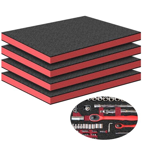 Schaumstoff Werkzeugeinlage Multilayer Schaumstoffeinlage 4 Stück Schaumstoff Zuschnitt Polyethylenschaumstoff für Werkzeugkoffer Kamerakoffer und DIY-Aufbewahrung (40×30×4 cm Rot)