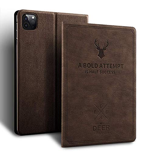 Image of Oaky Deer Pattern Notebook Style case for Apple iPad Pro 11 inch 2020 2nd Gen. with Pencil Holder Folio Auto Wake /Sleep Cover - Coffee